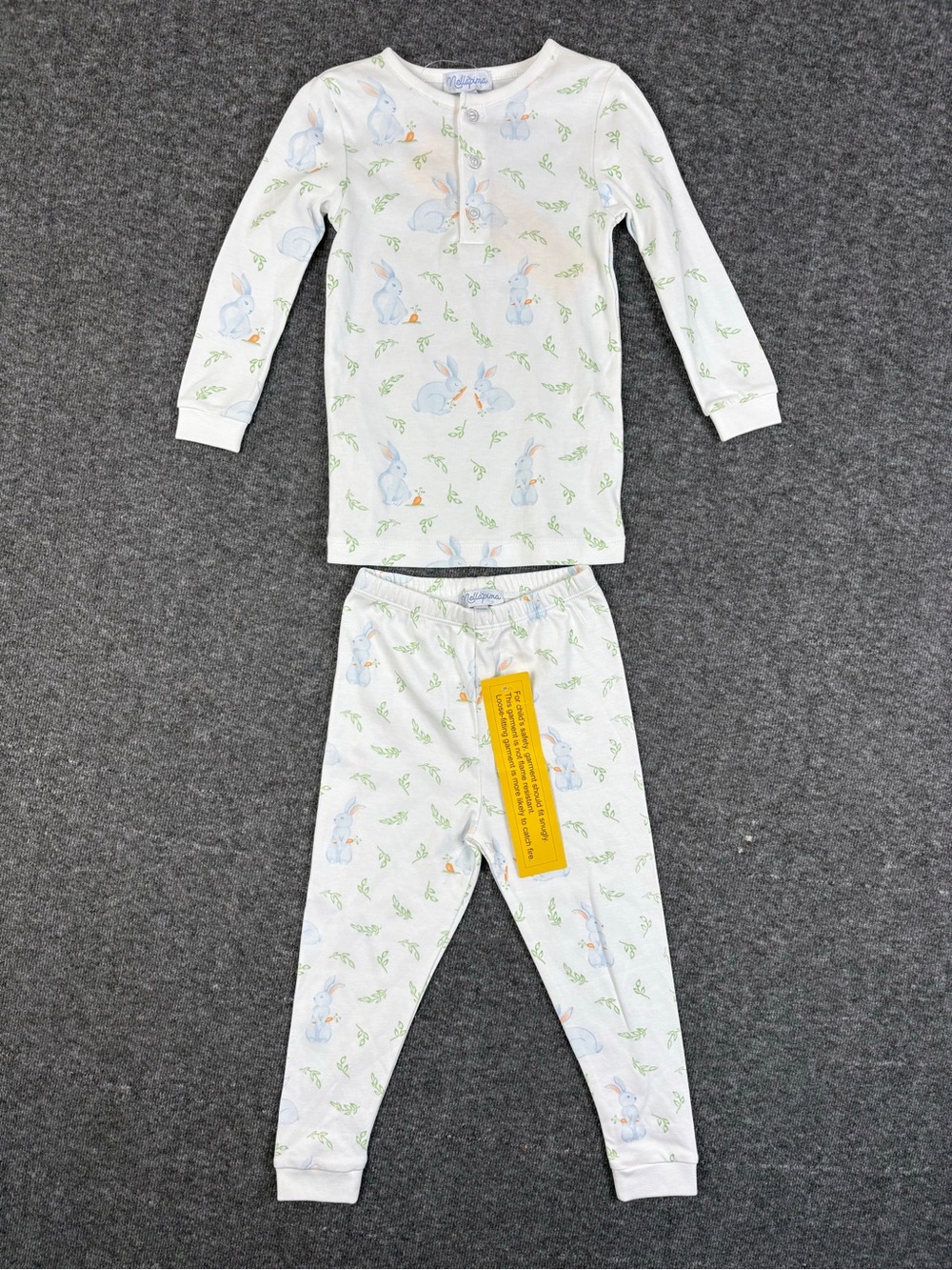 NWT Nellapima 100% Peruvian Pima Cotton 18-24 White Bunny Rabbit PJ Set